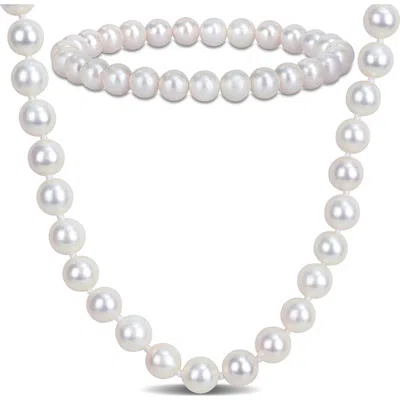 Delmar 7-7.5mm Cultured Freshwater Pearl Necklace & Bracelet Set In White