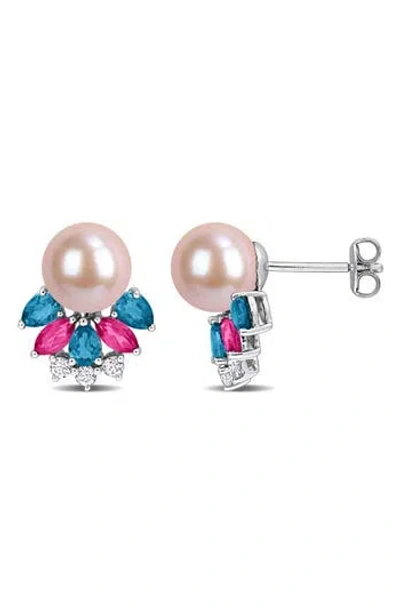 Delmar 8-8.5mm Cultured Freshwater Pearl & Gemstone Cluster Earrings In Pink