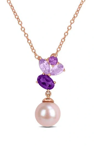 Delmar 8-8.5mm Pink Cultured Freshwater Pearl Pendant Necklace In Metallic