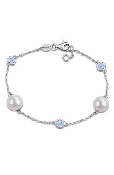 Delmar 8.5-9mm Cultured Freshwater Pearl & Stone Station Bracelet In Blue