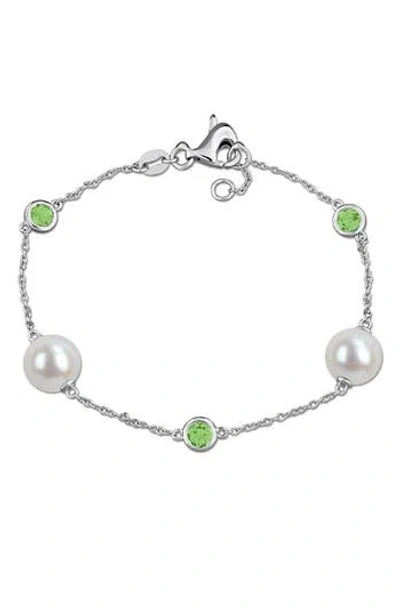 Delmar 8.5-9mm Cultured Freshwater Pearl & Stone Station Bracelet In Green