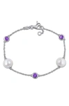 Delmar 8.5-9mm Cultured Freshwater Pearl & Stone Station Bracelet In Silver