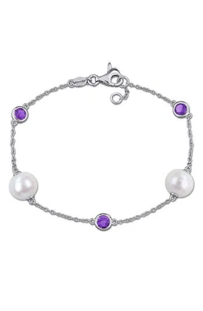 Delmar 8.5-9mm Cultured Freshwater Pearl & Stone Station Bracelet In Purple