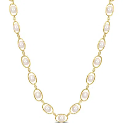Delmar 8–8.5mm Cultured Freshwater Pearl & Cz Oval Chain Necklace In Gold
