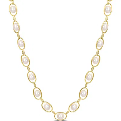 Delmar 8–8.5mm Cultured Freshwater Pearl & Cz Oval Chain Necklace In Gold/white