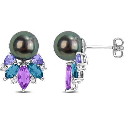 Delmar 8-8.5mm Cultured Tahitian Pearl & Gemstone Cluster Earrings In Multi