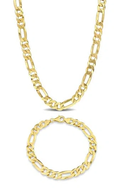 Delmar 8.9mm Flat Figaro Chain Necklace & Bracelet Set In Gold