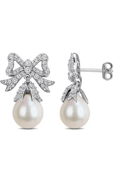 Delmar 9.5-10mm Cultured Freshwater Pearl Bow Drop Earrings In White