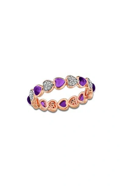 Delmar African Amethyst & Diamond Heart Eternity Band Ring In Purple