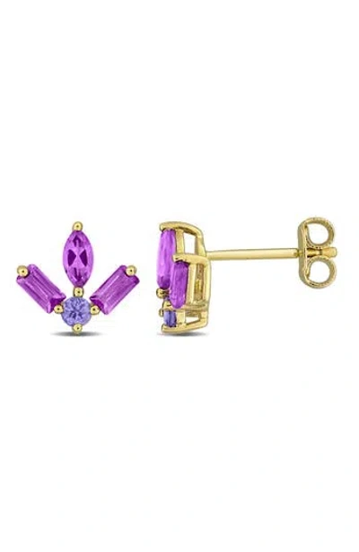Delmar African Amethyst & Tanzanite Cluster Stud Earrings In Gold