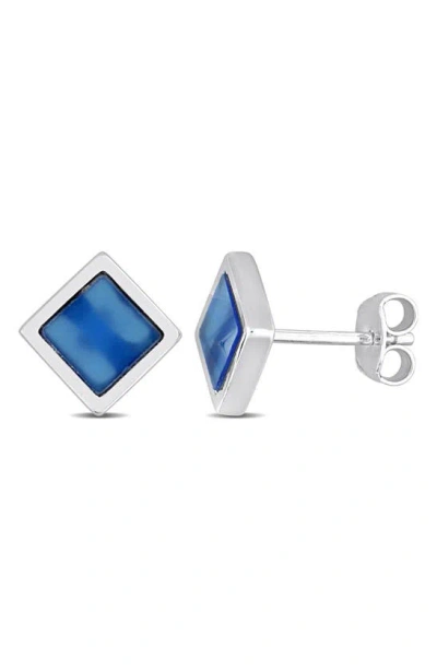 Delmar Agate Stud Earrings In Blue