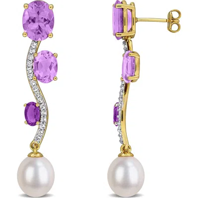 Delmar Amethyst & Cultured Freshwater Pearl Drop Earrings In Purple