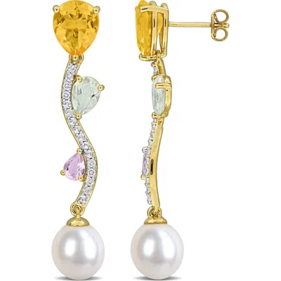 Delmar Amethyst & Cultured Freshwater Pearl Drop Earrings In Yellow Multi