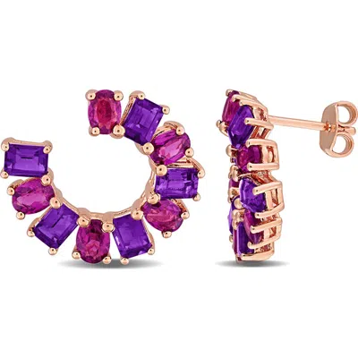Delmar Amethyst And Rhodolite C-hoop Earrings In Purple Multi