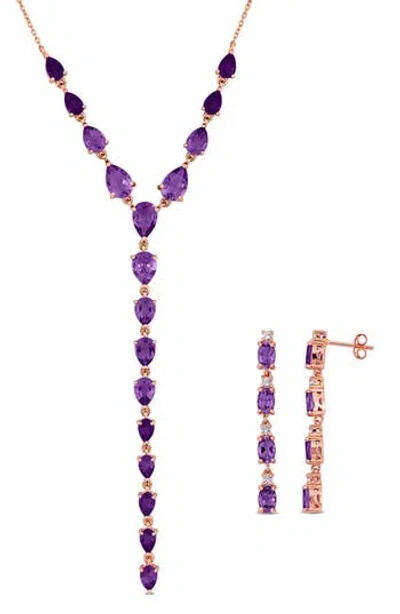 Delmar Amethyst & White Topaz Earrings & Necklace Set In Purple