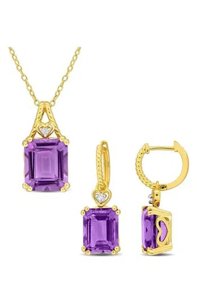 Delmar Amethyst & White Topaz Earrings & Necklace Set In Purple
