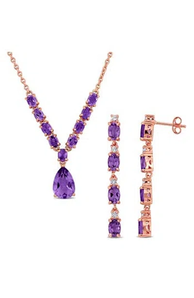 Delmar Amethyst & White Topaz Frontal Necklace & Drop Earrings Set In Purple