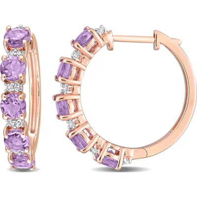 Delmar Amethyst & White Topaz Hoop Earrings In Purple