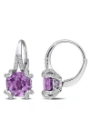 Delmar Amethyst & White Topaz Lever Back Earrings In Purple