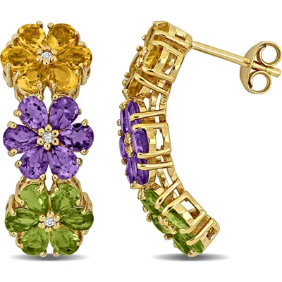 Delmar Amethyst, Citrine & Peridot Floral Drop Earrings <br> In Multi