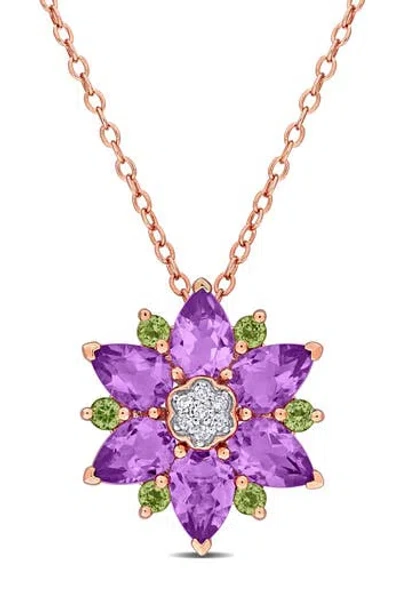 Delmar Amethyst Peridot & Diamond Floral Pendant Necklace In Multicolor