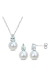 Delmar Aquamarine & Freshwater Pearl Stud Earrings & Pendant Necklace Set