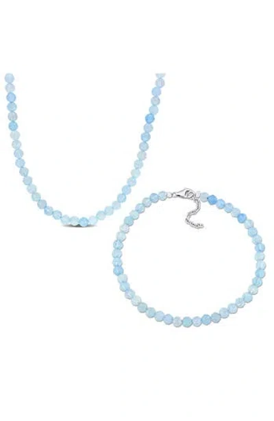 Delmar Aquamarine Beaded Necklace & Bracelet Set In Blue