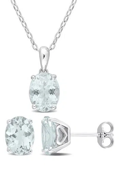 Delmar Aquamarine Earrings & Necklace Set In Blue