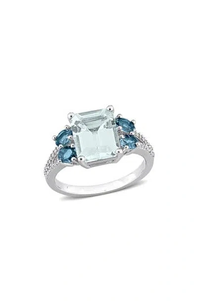 Delmar Aquamarine, London Blue Topaz & Diamond Ring In Metallic