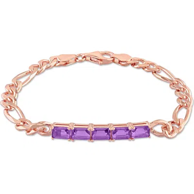 Delmar Baguette Cut Amethyst Curb Chain Bracelet In Gold