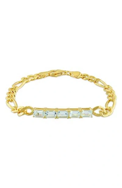 Delmar Baguette Cut Aquamarine Curb Chain Bracelet In Gold