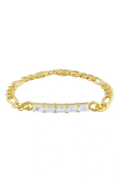 Delmar Baguette Cut Created Sapphire Curb Chain Bracelet In Gold