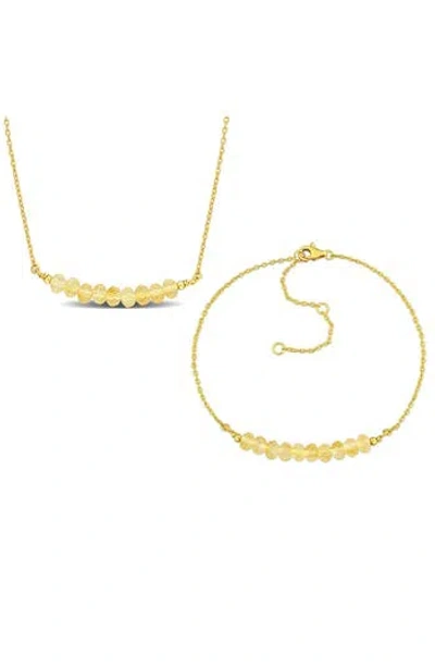 Delmar Beaded Citrine Bracelet & Necklace Set In Gold