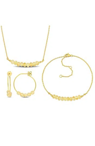 Delmar Beaded Citrine Hoop Earrings, Bracelet & Necklace Set In Yellow