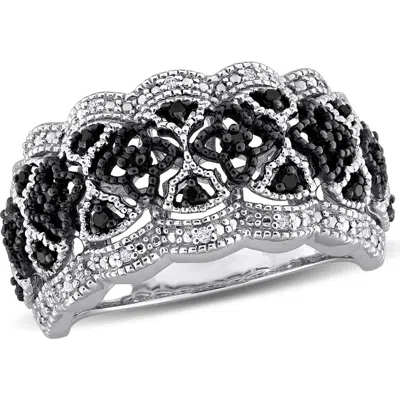 Delmar Black & White Diamond Band Ring In Pink