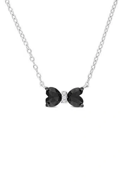 Delmar Black Diamond & White Diamond Bow Pendant Necklace