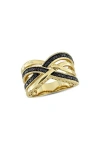 Delmar Black Diamond Crisscross Ring In Gold