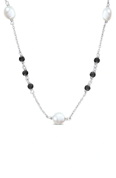 Delmar Black Moissanite & Cultured Freshwater Pearl Necklace In Black Multi