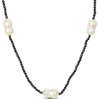 Delmar Black Spinel & Keshi Cultured Pearl Station Necklace