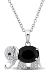 Delmar Black Spinel & White Topaz Elephant Pendant Necklace In Black