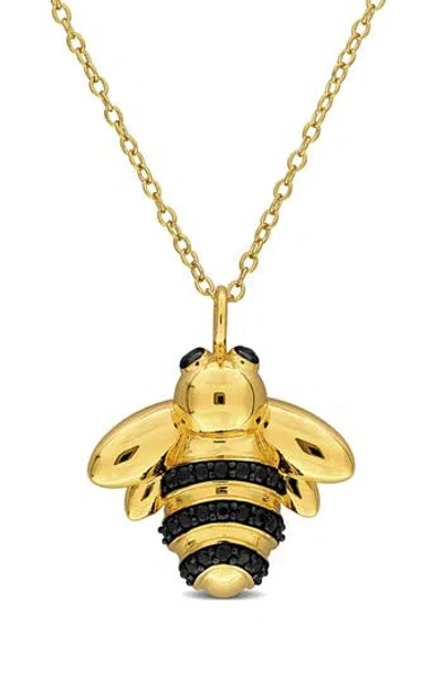 Delmar Black Spinel Bumblebee Pendant Necklace In Gold