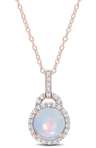 Delmar Blue Ethiopian Opal & Lab Grown White Sapphire Pendant Necklace