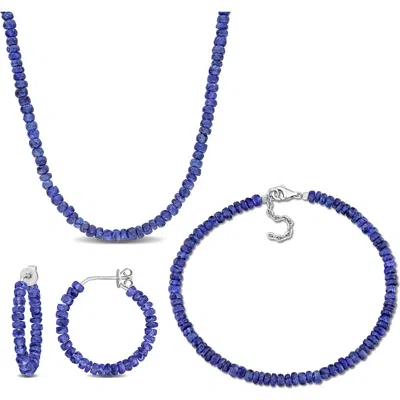 Delmar Blue Sapphire Beaded Earrings, Bracelet & Necklace Set In Purple