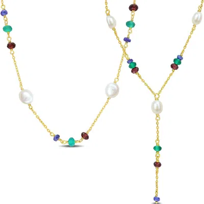 Delmar Blue Sapphire Garnet Lariat Necklace In Multi