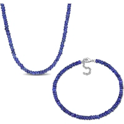 Delmar Blue Sapphire Stone Beaded Necklace & Bracelet Set In Purple