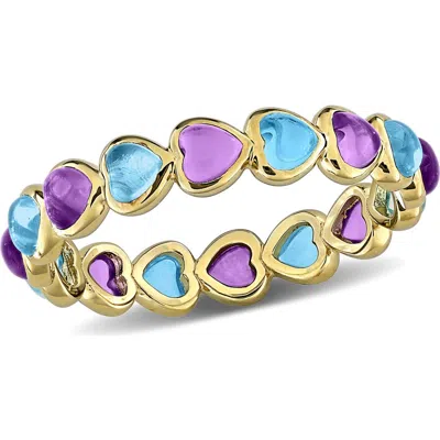 Delmar Blue Topaz & African Amethyst Heart Eternity Band Ring In Purple