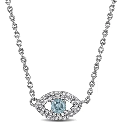 Delmar Blue Topaz & Lab Created White Sapphire Evil Eye Pendant Necklace