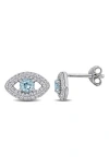 Delmar Blue Topaz & Lab Created White Sapphire Evil Eye Stud Earrings In Blue