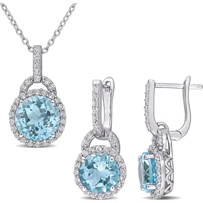 Delmar Blue Topaz & White Topaz Drop Earrings & Necklace Set