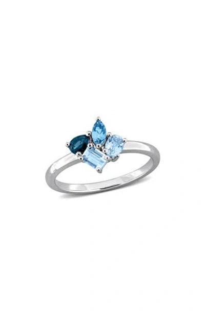 Delmar Blue Topaz Cluster Ring In Pink